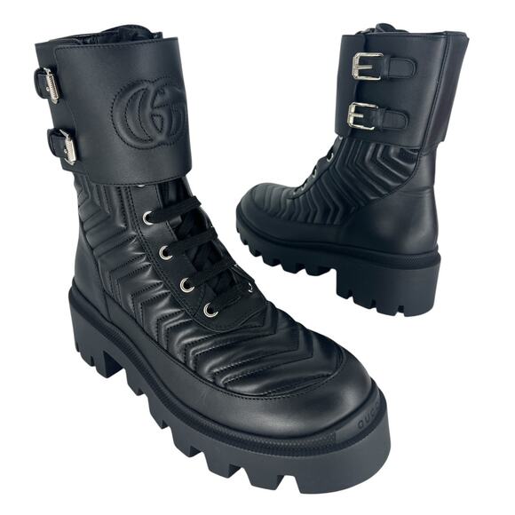 Gucci Shoes - Gucci Frances Quilted Leather Combat Boots in Black